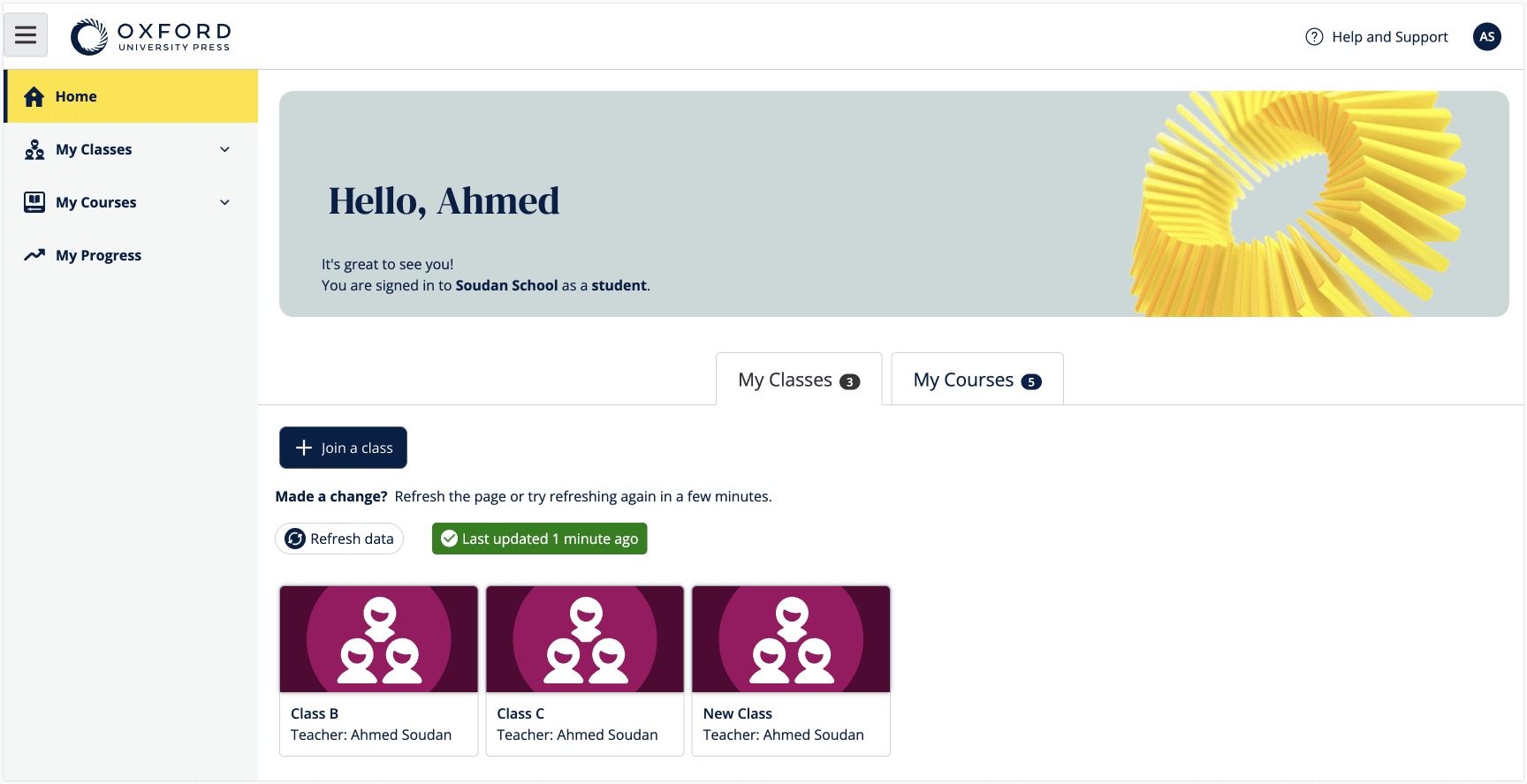 Previous student dashboard — flat list of classes