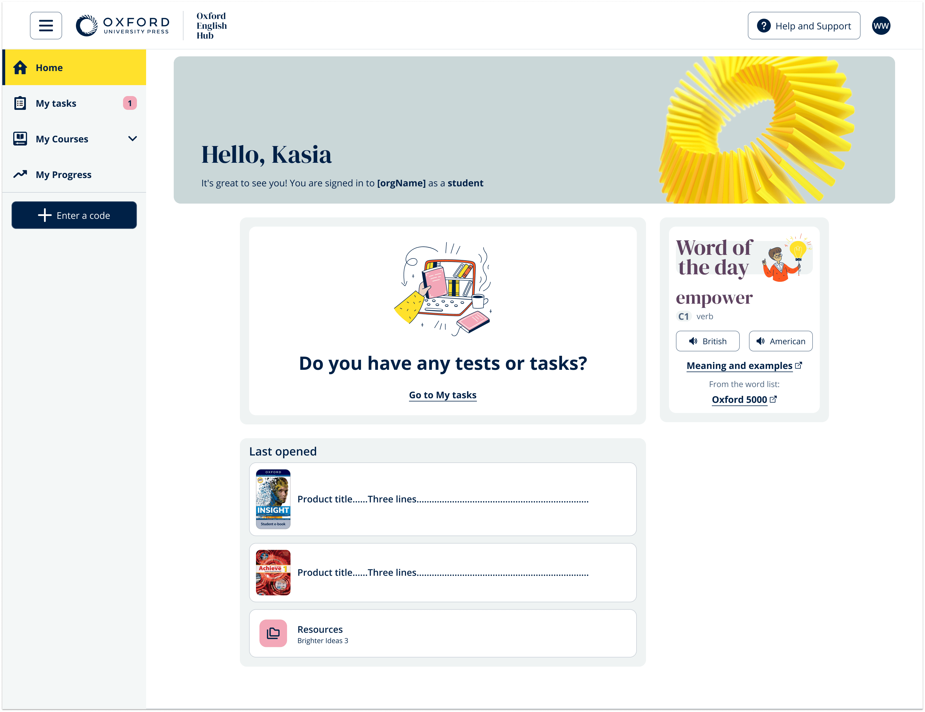 OPT student — courses and tasks