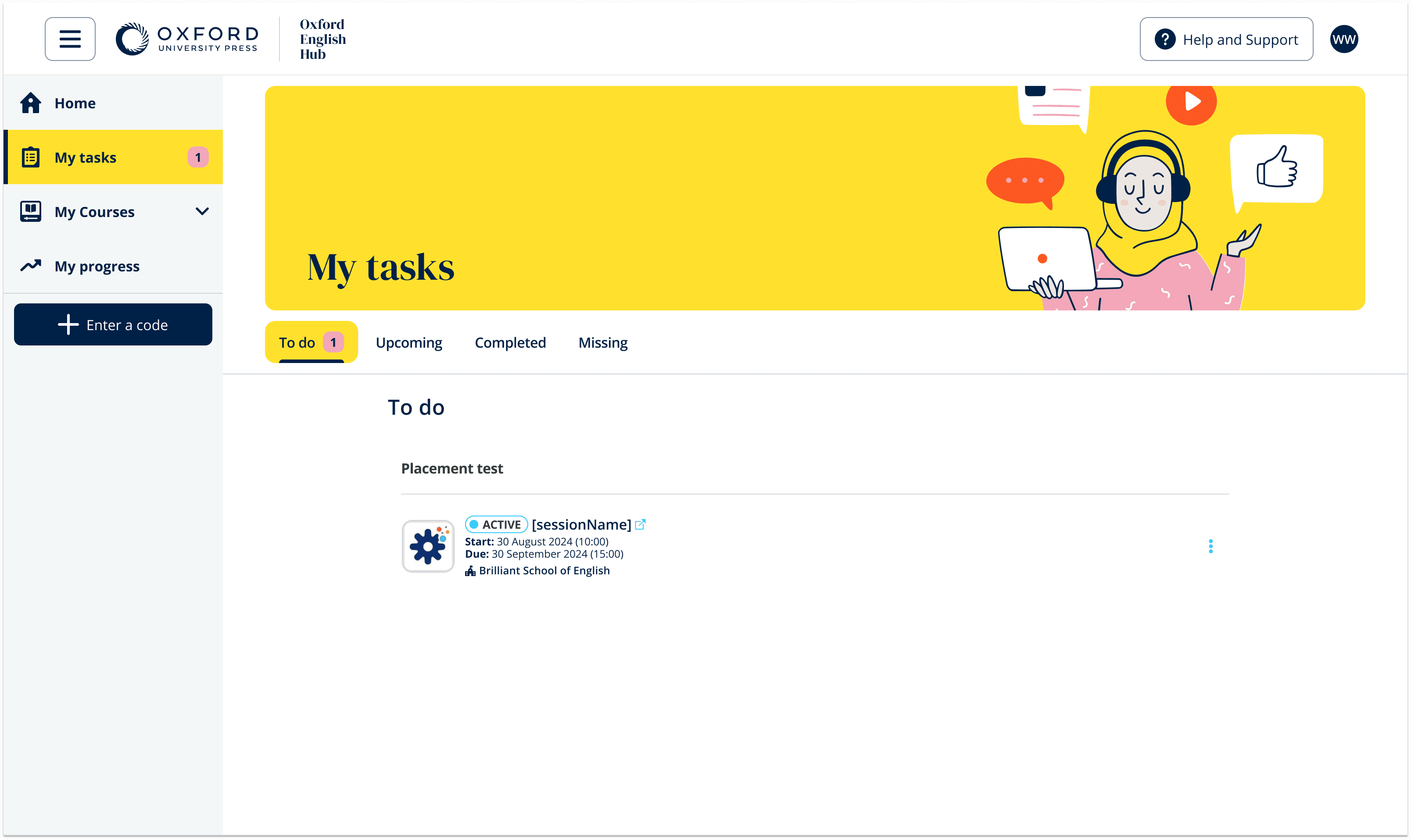 OPT student — My Tasks view