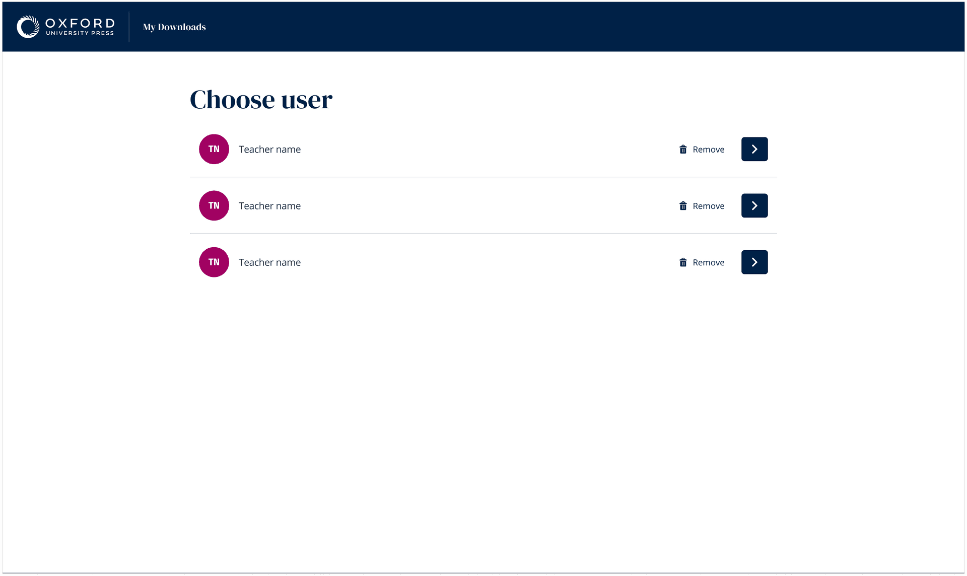 Choose User screen — multi-profile support for shared school devices