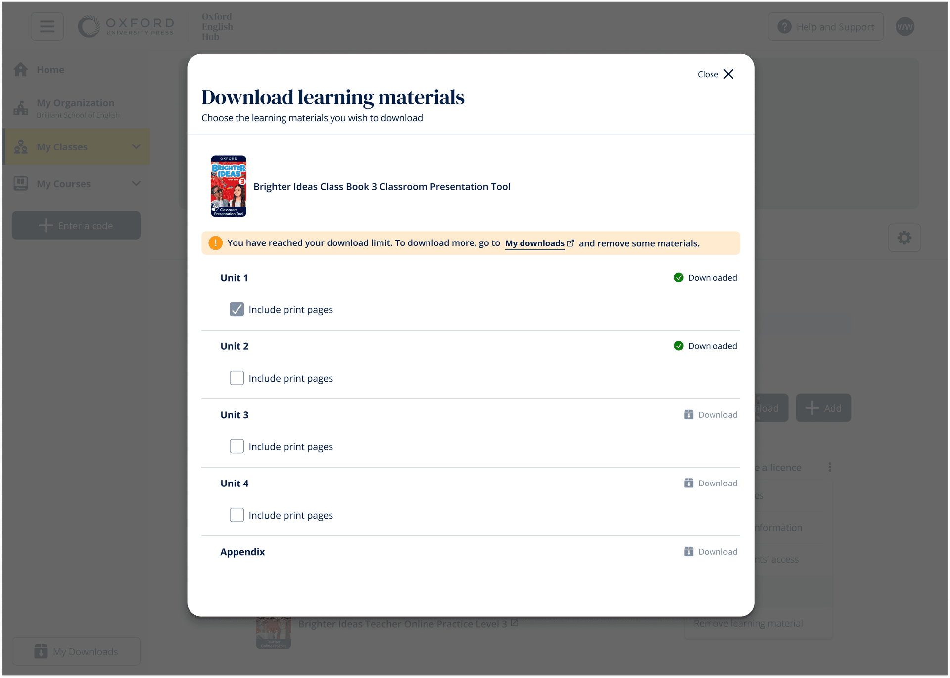 Course view showing inline download states