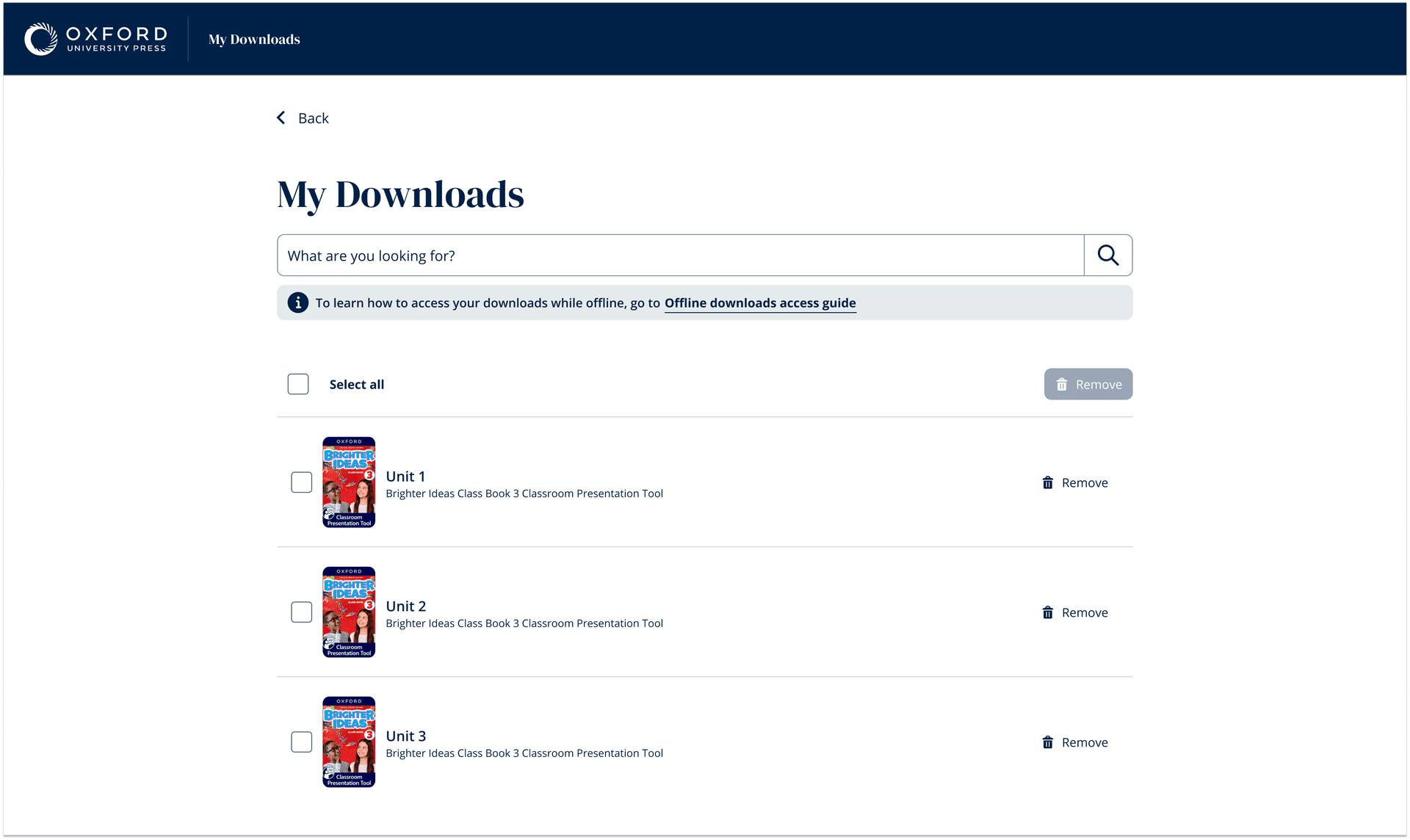My Downloads management screen